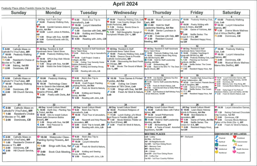 April Activity & Events Calendar